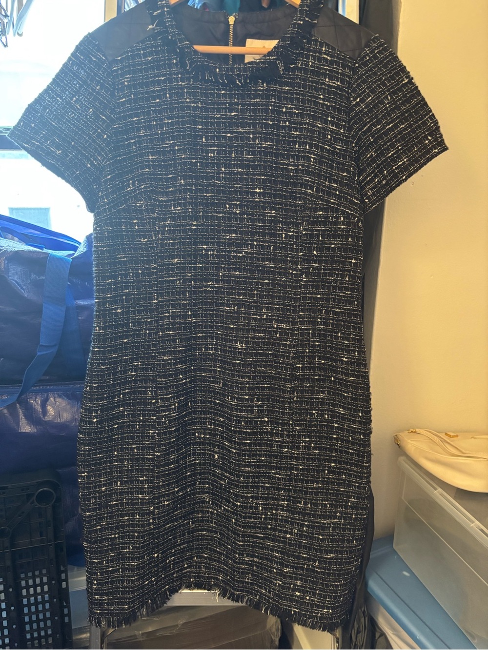 Kate Spade Tweed Shift Dress w leather shoulder